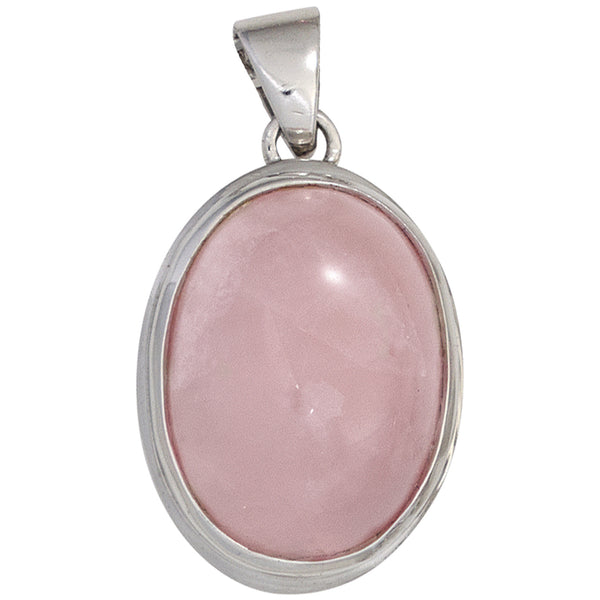 Anhänger oval 925 Sterling Silber rhodiniert 1 Rosenquarz Cabochon rosa