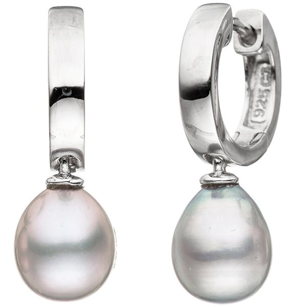 Creolen 925 Sterling Silber 2 graue Süßwasser Perlen Ohrringe Perlenohrringe