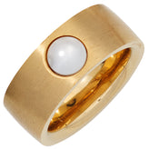 Damen Ring breit Edelstahl gold farben beschichtet 1 Süßwasser Perle Perlenring