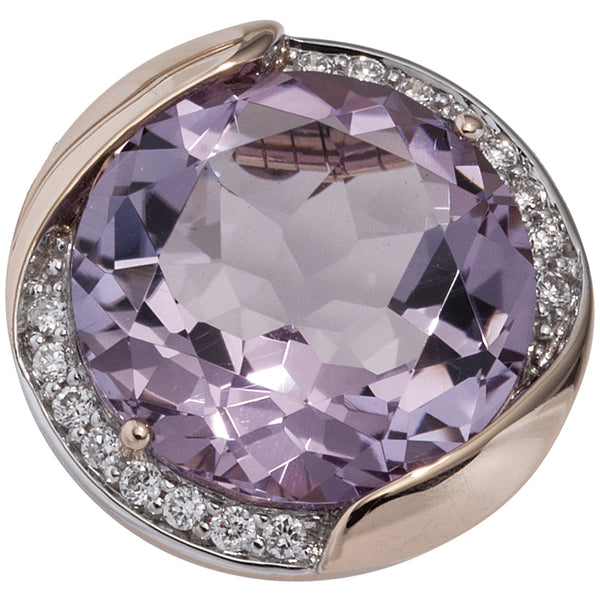 Anhänger rund 585 Gold Rotgold 16 Diamanten Brillanten 1 Amethyst violett lila