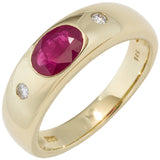 Damen Ring 585 Gold Gelbgold 1 Rubin rot 2 Diamanten Brillanten Goldring