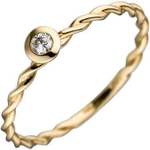 Damen Ring gedreht 585 Gold Gelbgold 1 Diamant Brillant 0,05ct. Goldring