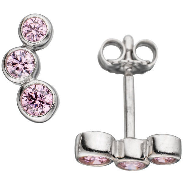 Ohrstecker 925 Sterling Silber rhodiniert 6 Zirkonia rosa Ohrringe