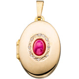 Medaillon oval 333 Gold Gelbgold Zirkonia 1 Rubin pink zum Öffnen für 2 Fotos