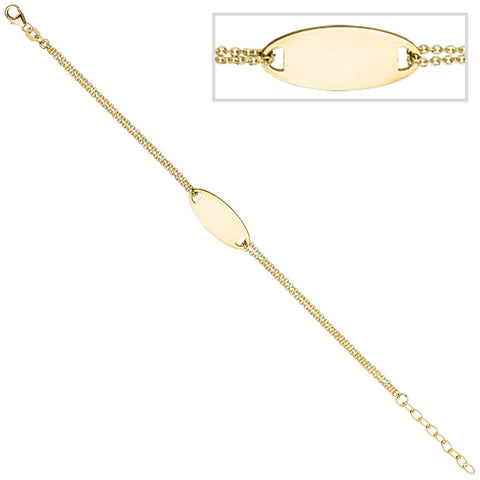 Schildband 925 Sterling Silber gold vergoldet 19 cm Gravur ID Armband Karabiner