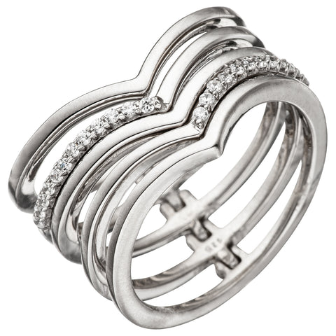 Damen Ring breit mehrreihig 925 Sterling Silber mit Zirkonia Silberring