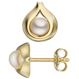 Ohrstecker Tropfen 333 Gold Gelbgold 2 Süßwasser Perlen Ohrringe