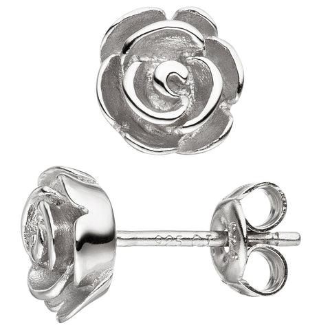 Ohrstecker Rose 925 Sterling Silber matt Ohrringe Silberohrringe