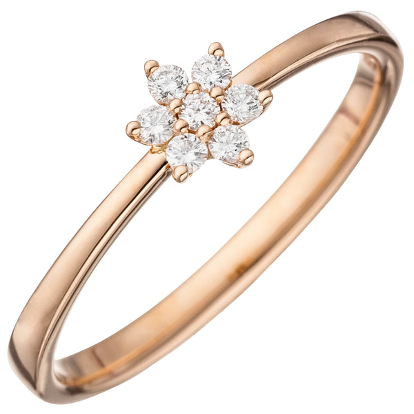 Damen Ring zart 585 Gold Rotgold 7 Diamanten Brillanten Diamantring Rotgoldring