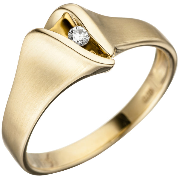 Damen Ring 585 Gold Gelbgold matt 1 Diamant Brillant Goldring Diamantring