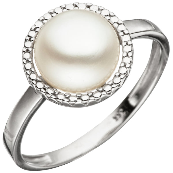 Damen Ring 333 Gold Weißgold 1 Süßwasser Perle Perlenring Weißgoldring