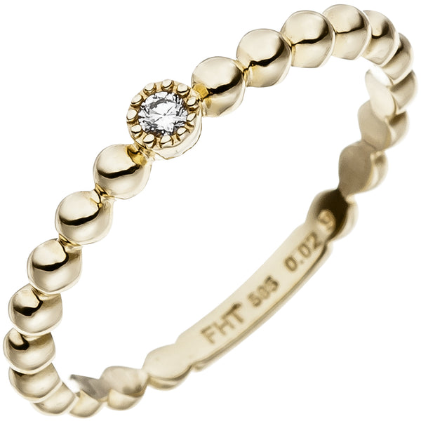 Damen Ring Kugel 585 Gold Gelbgold 1 Diamant Brillant 0,02ct. Goldring Kugelring