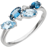 Damen Ring 585 Weißgold 4 Blautopase hellblau blau 2 Diamanten Brillanten