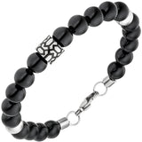 Herren Armband Onyx Kugeln mit Edelstahl 21 cm Herrenarmband schwarz