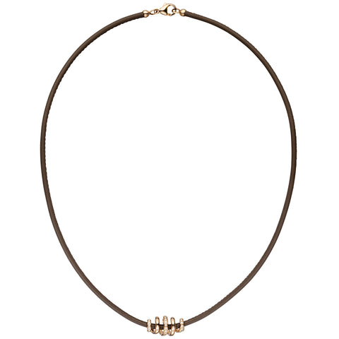 Collier Halskette Leder taupe mit 585 Gold Rotgold 47 Diamanten Brillanten 45 cm