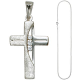 Anhänger Kreuz 925 Silber 3 Zirkonia Kreuzanhänger Silberkreuz mit Kette 60 cm