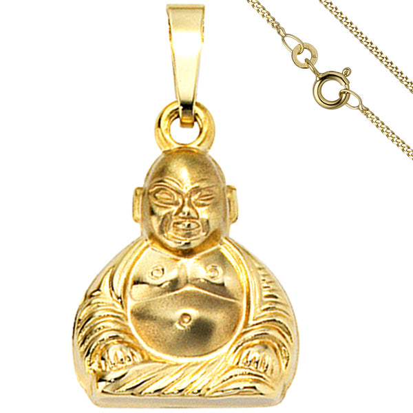 Anhänger Buddha 333 Gold Gelbgold mit Kette 50 cm