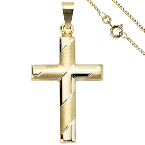 Anhänger Kreuz 333 Gold Gelbgold mit Kette 50 cm Goldkreuz Kreuzanhänger