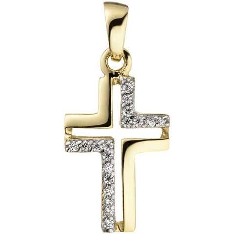 Anhänger Kreuz 375 Gold Gelbgold 18 Zirkonia Kreuzanhänger Goldkreuz