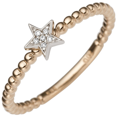 Damen Ring Stern 585 Gold Rotgold Weißgold bicolor 6 Diamanten Brillanten