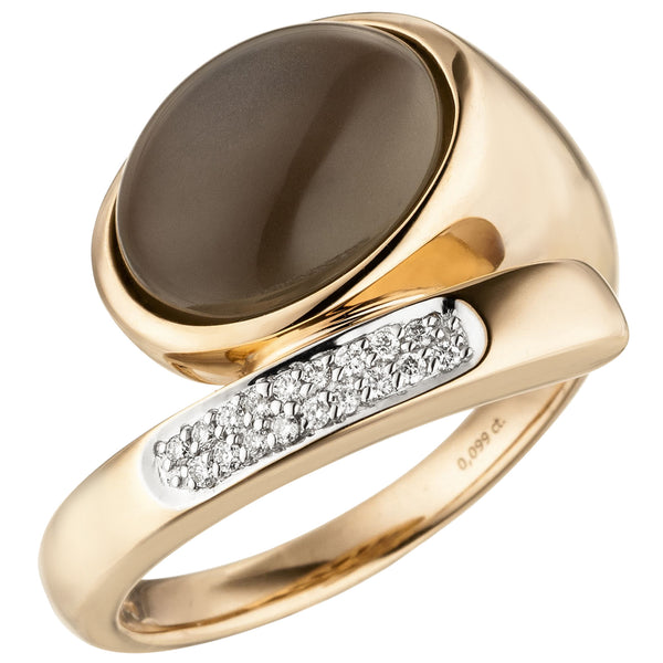 Damen Ring Mond 585 Gold Rotgold 1 Mondstein Cabochon 18 Diamanten Brillanten