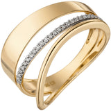 Damen Ring breit mehrreihig 585 Gold Gelbgold 24 Diamanten Brillanten Goldring