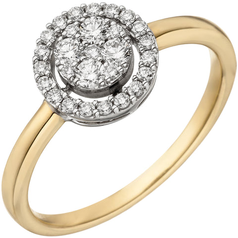 Damen Ring 585 Gold Gelbgold Weißgold bicolor 28 Diamanten Brillanten Goldring