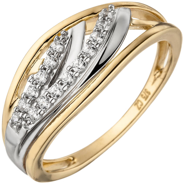 Damen Ring 375 Gold Gelbgold bicolor 15 Zirkonia Goldring