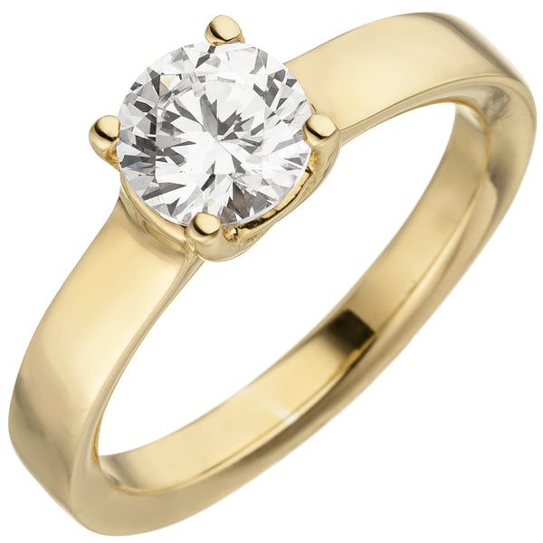 Damen Ring 585 Gold Gelbgold 1 Diamant Brillant 1,0 ct. Diamantring Solitär