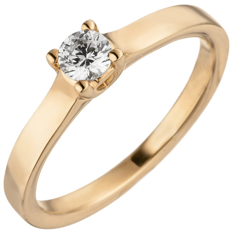 Damen Ring 585 Gold Rotgold 1 Diamant Brillant 0,25 ct. Diamantring Solitär