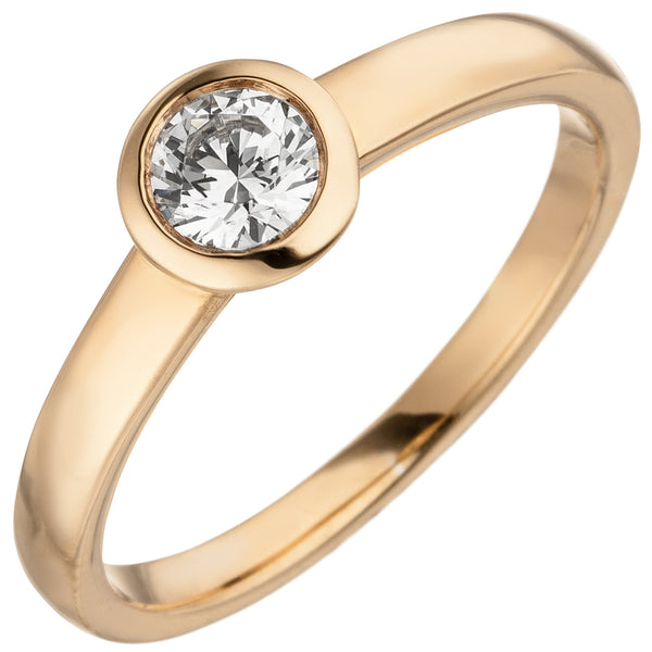 Damen Ring 585 Gold Rotgold 1 Diamant Brillant 0,25 ct. Diamantring Solitär