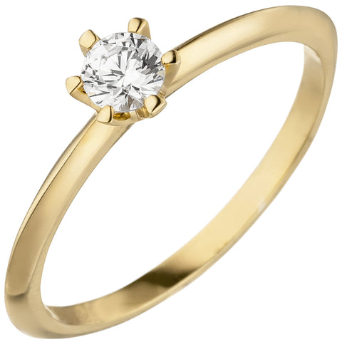 Damen Ring 585 Gold Gelbgold 1 Diamant Brillant 0,25 ct. Diamantring Solitär