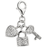 Einhänger Charm Schlüssel zum Herzen 925 Silber 14 Zirkonia Silberanhänger