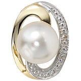 Schmuck-Set 585 Gelbgold bicolor 3 Perlen 4 Diamanten Ohrringe und Kette 42 cm