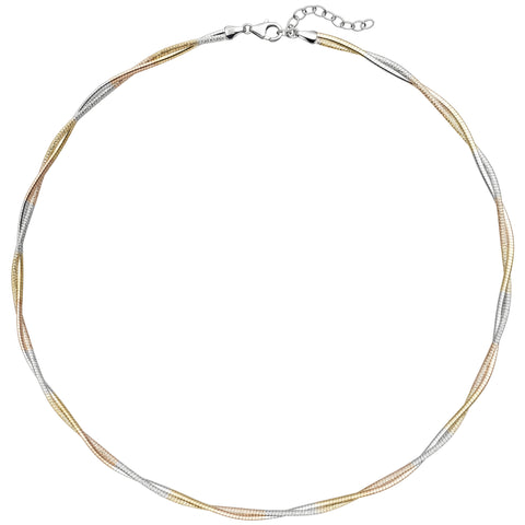 Collier Halskette 925 Sterling Silber bicolor vergoldet 49 cm Kette