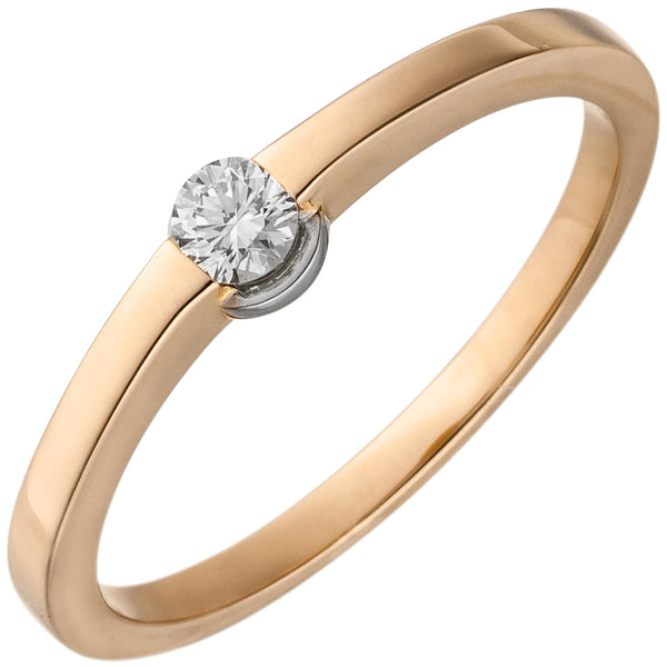 Damen Ring 585 Gold Rotgold 1 Diamant Brillant 0,15ct. Diamantring