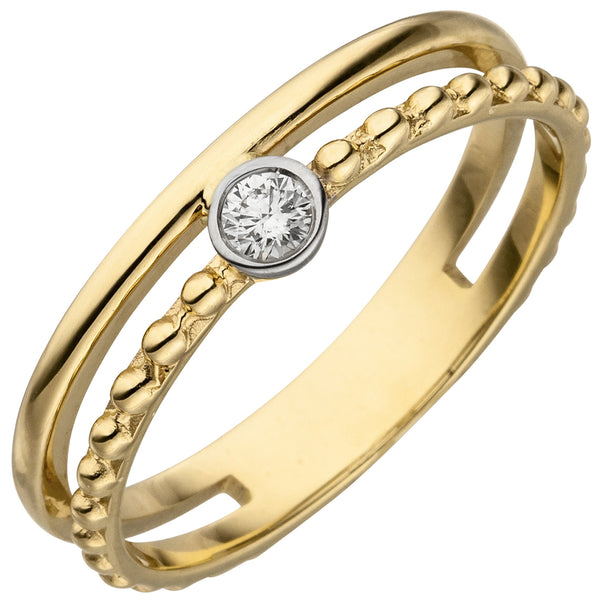 Damen Ring 2-reihig 585 Gold Gelbgold 1 Diamant Brillant 0,07ct. Diamantring