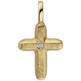 Anhänger Kreuz 585 Gold Gelbgold eismatt 1 Diamant Brillant Kreuzanhänger