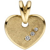 Anhänger Herz 585 Gold Gelbgold eismatt 3 Diamanten Brillanten Herzanhänger