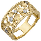 Damen Ring breit 585 Gold Gelbgold 5 Diamanten Brillanten Diamantring