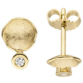 Ohrstecker 585 Gold Gelbgold eismatt 2 Diamanten Brillanten Ohrringe