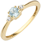 Damen Ring schmal 333 Gold Gelbgold 1 Blautopas hellblau blau 2 Zirkonia