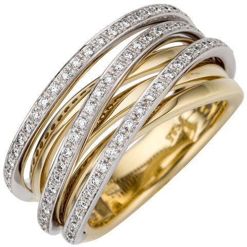 Damen Ring breit 585 Gold Gelbgold Weißgold bicolor 78 Diamanten Brillanten