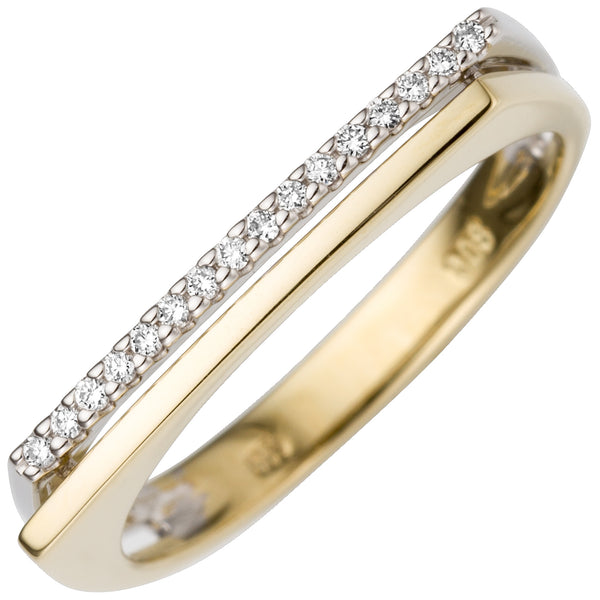 Damen Ring 585 Gold Gelbgold Weißgold bicolor 16 Diamanten Brillanten