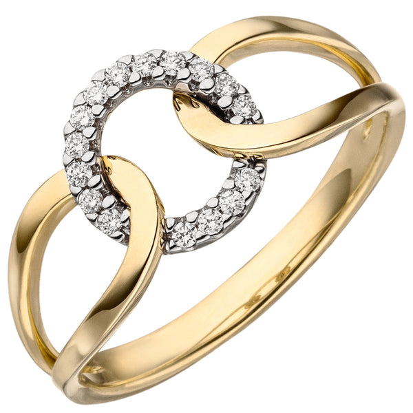 Damen Ring 585 Gold Gelbgold 16 Diamanten Brillanten